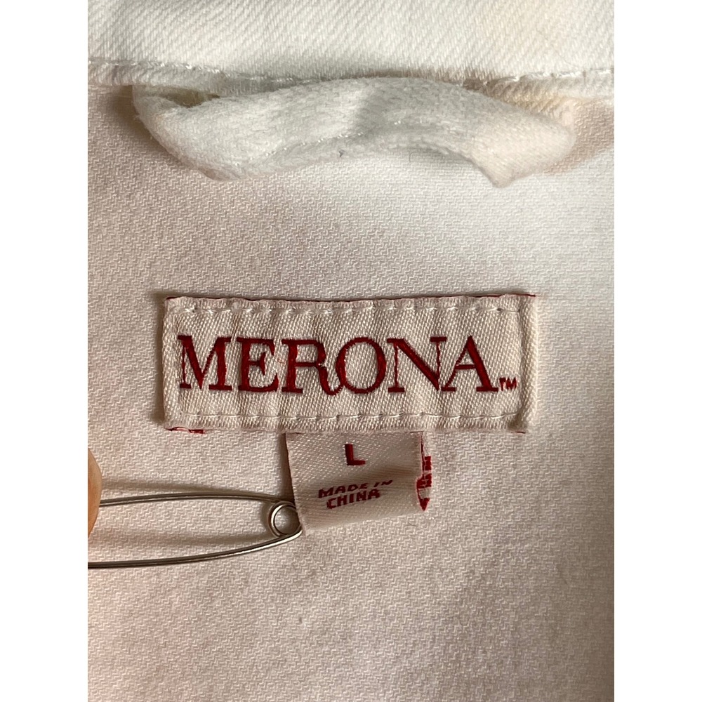 Merona Cream White Denim Vest Womens Large Stretch Button Front Trucker Jacket - Picture 6 of 11